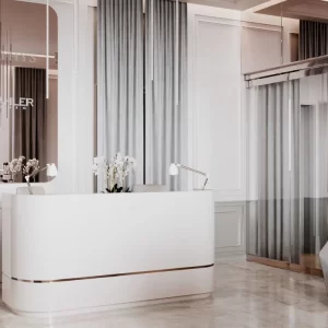 white reception desk