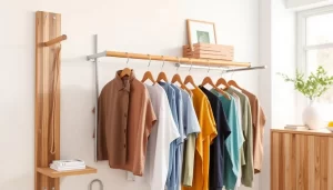 space-saving wall clothing rack